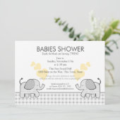 Twins Gray Gingham Baby shower Kaart (Staand voorkant)
