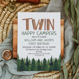 Twins Happy Campers Woodland Boys 1e verjaardag Kaart