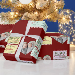 Twins Hart Foto Baby Vrolijk 1e Kerstpostzegels Cadeaupapier