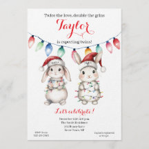 Twins Holiday Lights Baby Shower Invitation