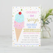 Twins Ice Cream Invitation, Twins Birthday Kaart (Staand voorkant)