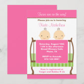 Twins in Pink Wieg Invitations Kaart (Voorkant / Achterkant)