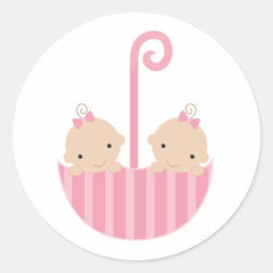 Twins in Umbrella Ronde Sticker