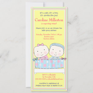 Twins in Wieg, Girl and Boy Baby shower Invitation Kaart