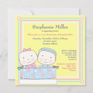 Twins in Wieg, Girl and Boy Baby shower Invitation Kaart