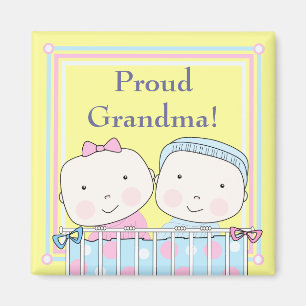 Twins in Wieg, Girl en Boy Grandma Magnet Magneet