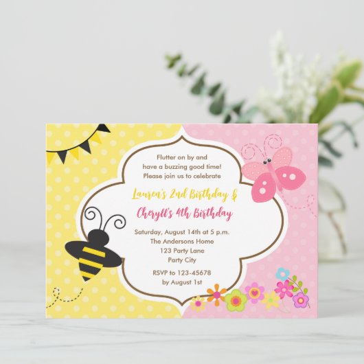 Twins Invitations Anniversaire Bee Butterfly Garde (Debout devant)