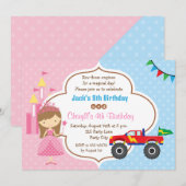 Twins Invitations Anniversaire Princess Monster Tr (Devant / Derrière)