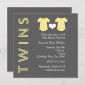 TWINS JAUNE Twin Baby shower Party Invitation (Devant / Derrière)