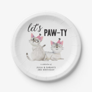 Twins Joint Birthday laat Pawty Cats Papieren Bordje