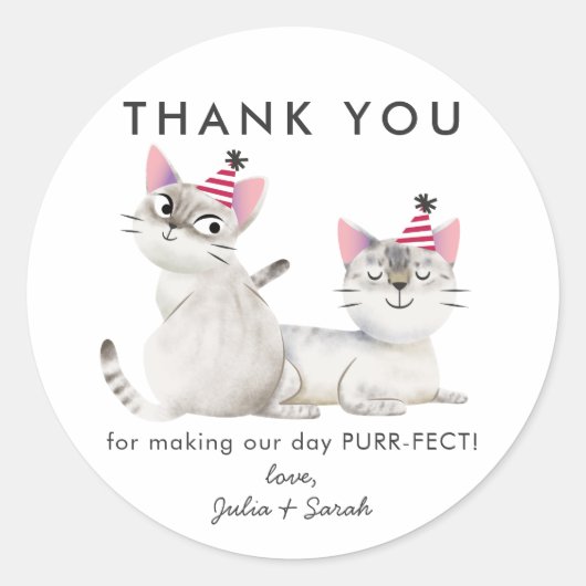 Twins Joint Kitty Cat Verjaardag Dank u Favor Ronde Sticker (Voorkant)