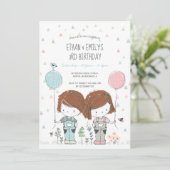Twins Kids Birthday Invitation whimsical Kaart (Staand voorkant)