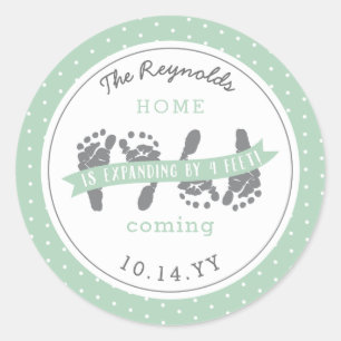 Twins kondiging Vier Baby Feet Green Ribbon Ronde Sticker
