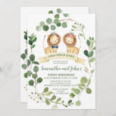 Twins Lion Cubs Anniversaire Invitation (Devant / Derrière)
