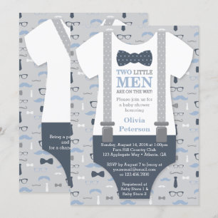 Twins Little Man Baby shower Invitation, Blauw Gri Kaart