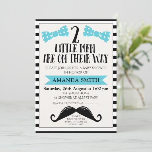 Twins Little Man Snor Baby shower Uitnodiging (Staand voorkant)