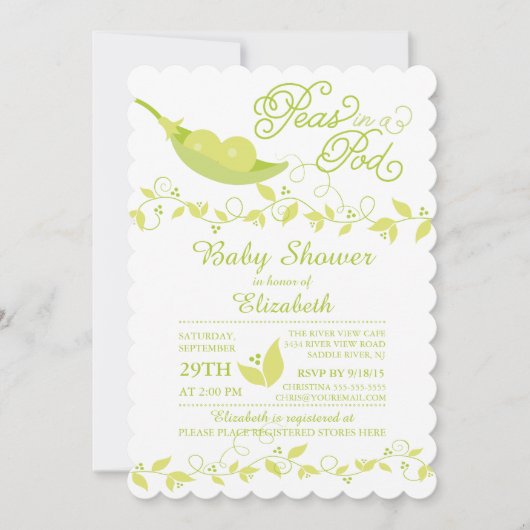 Twins Little Peas Neutral Baby shower Invitation (Devant)