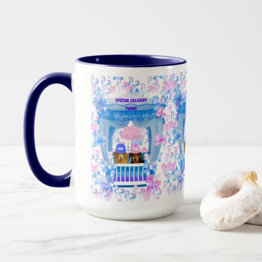 Twins Livraison spéciale garçon fille café Mug (Avec donut)