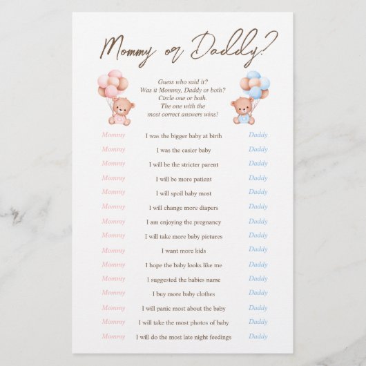 Twins Mama of Daddy Beer Baby shower Spel Flyer (Voorkant)