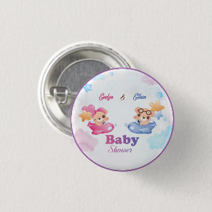 Twins Meisje Jongen Beer Vliegtuig Baby shower Ronde Button 3,2 Cm