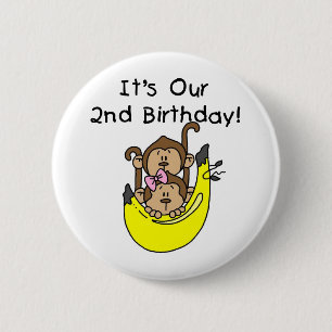 Twins Monkey Boy and Girl 2nd Birthday Ronde Button 5,7 Cm
