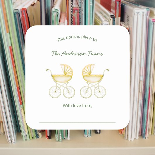 Twins neutral gender carriages Baby Shower Vierkante Sticker