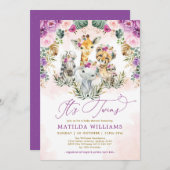 Twins Oerwoud Safari Dieren Boho Meisje Baby showe Kaart (Voorkant / Achterkant)