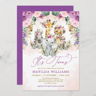 Twins Oerwoud Safari Dieren Boho Meisje Baby showe Kaart