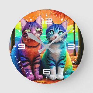 Twins of Cats Digitale Art-56467 Ronde Klok