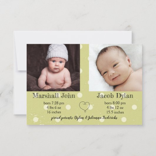 Twins Our New Loves - 3x5 Faire-part de naissance (Dos)