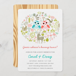 Twins Owl Baby shower Invite Boy Gril Kaart
