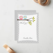 Twins Owls Carte de remerciements (Grey) (Devant/Arrière en situation)