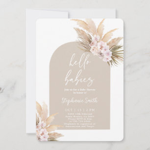 Twins Pampas Grass Baby shower Girl Invitation Kaart