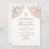 Twins Pampas Grass Floral Primer Añito Bautizo Kaart (Voorkant)