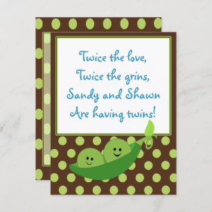 Twins Peas in a Pod Baby shower Invitation Kaart