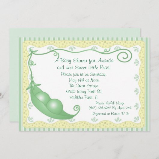 Twins Peas in the Pod Baby Shower Invitations (Devant / Derrière)