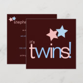 Twins Pink Blue Brown Baby shower Kaart (Voorkant / Achterkant)