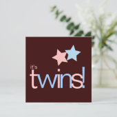 Twins Pink Blue Brown Baby shower Kaart (Staand voorkant)