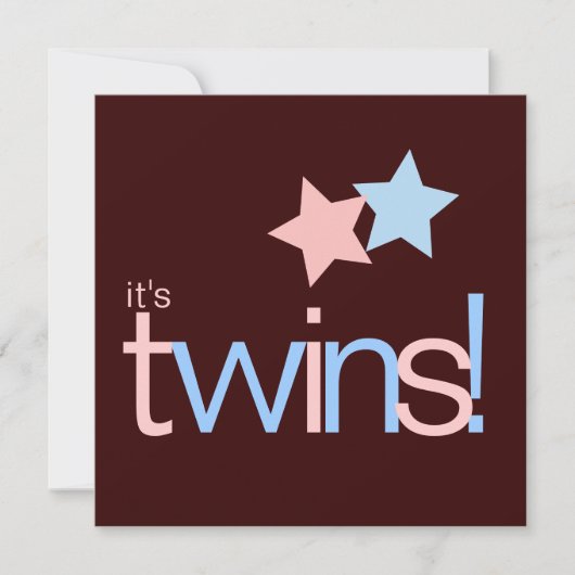 Twins Pink Blue Brown Baby shower Kaart (Voorkant)