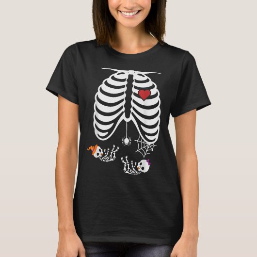 Twins Pregnancy Halloween Pregnancy Announcement P T-shirt (Voorkant)