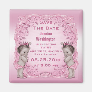  Twins Princess Baby shower Save the Date Magneet