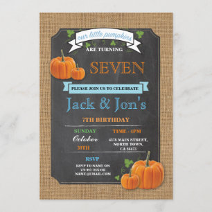 Twins Pumpkin Any Age Birthday Party Boy's Invite Kaart