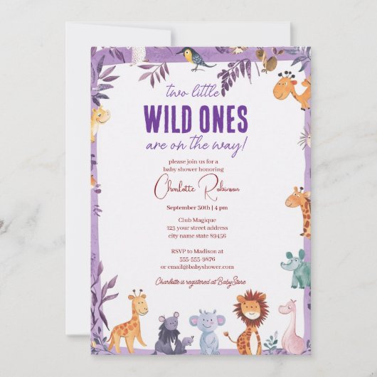 Twins Safari Baby shower Two Little Wild Ones Kaart (Voorkant)