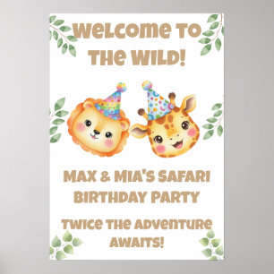 Twins Safari Verjaardags poster   Welkom in het Wi