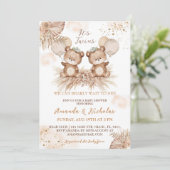 Twins Schattige Boho Beer Baby shower Kaart (Staand voorkant)