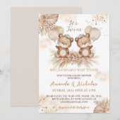 Twins Schattige Boho Beer Baby shower Kaart (Voorkant / Achterkant)