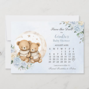 Twins Slapen Beren Moon Blue Floral Baby shower Save The Date