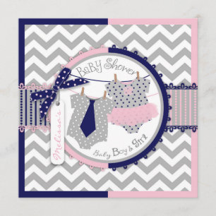 Twins Stropdas Tutu Chevron Baby shower Kaart