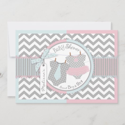 Twins Stropdas Tutu Chevron Baby shower Kaart (Voorkant)