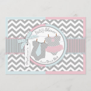 Twins Stropdas Tutu Chevron Baby shower Kaart